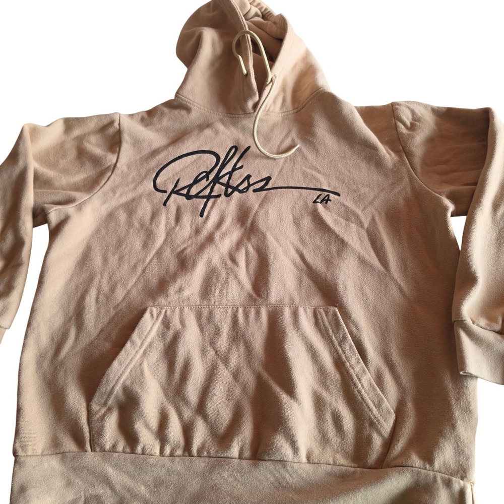Young & Reckless Mens LA Script Logo Hoodie Tan Khaki Streetwear Fleece Pullover